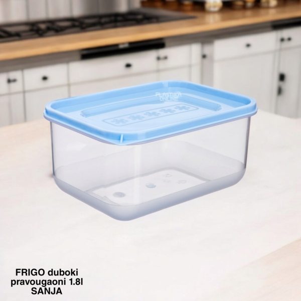 Frigo duboki pravougaoni 1,8L SANJA, Plastična posuda za skladištenje hrane, Posuda za čuvanje hrane 1.8L, Posuda za frižider i zamrzivač