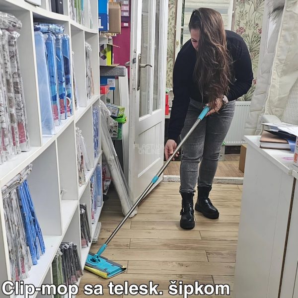 Clip-mop sa teleskopskom šipkom 120 cm, Višenamenski mop za suvo i mokro čišćenje, Teleskopski mop za čišćenje, Četka za pod sa teleskopskom šipkom