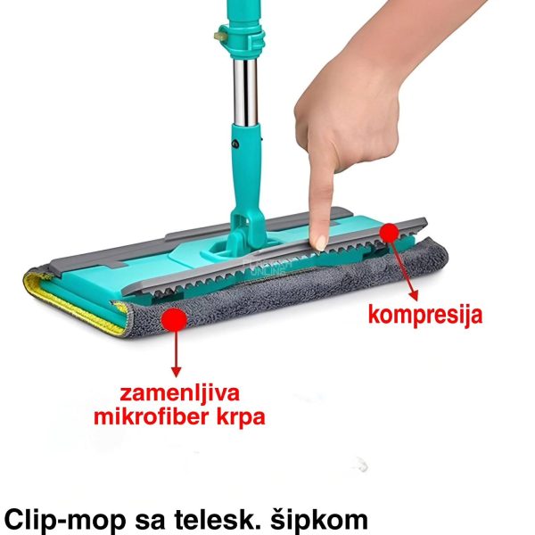 Clip-mop sa teleskopskom šipkom 120 cm, Višenamenski mop za suvo i mokro čišćenje, Teleskopski mop za čišćenje, Četka za pod sa teleskopskom šipkom