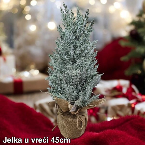 Jelka u Vreći 45 cm,Jelka sa veštačkim snegom, Jelka za sto, Jelka za kancelariju, Mini jelka za stan