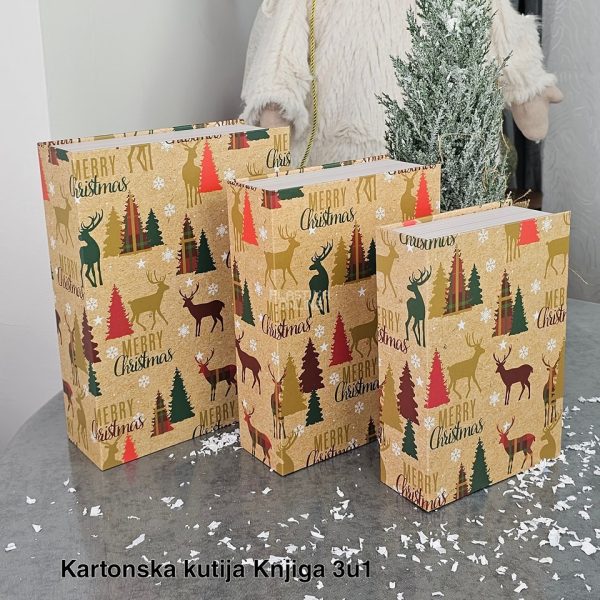 Kartonska kutija Knjiga 3u1, Poklon kutije za Božić, Dekoracija ispod jelke, Praktične i lepe kutije za organizaciju i dekoraciju