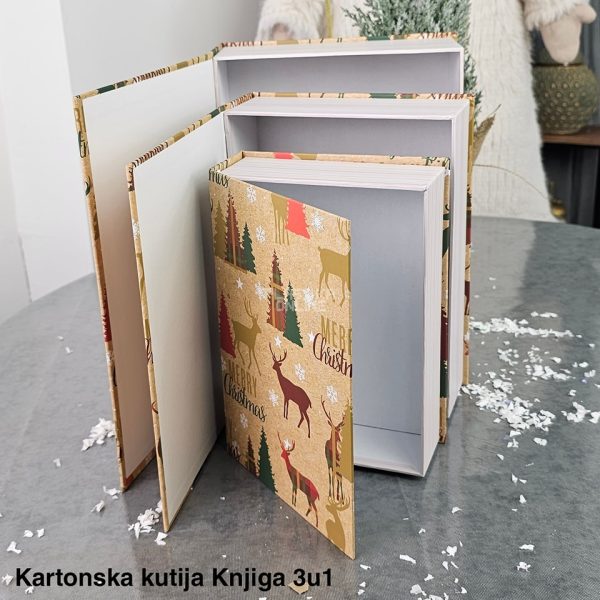 Kartonska kutija Knjiga 3u1, Poklon kutije za Božić, Dekoracija ispod jelke, Praktične i lepe kutije za organizaciju i dekoraciju