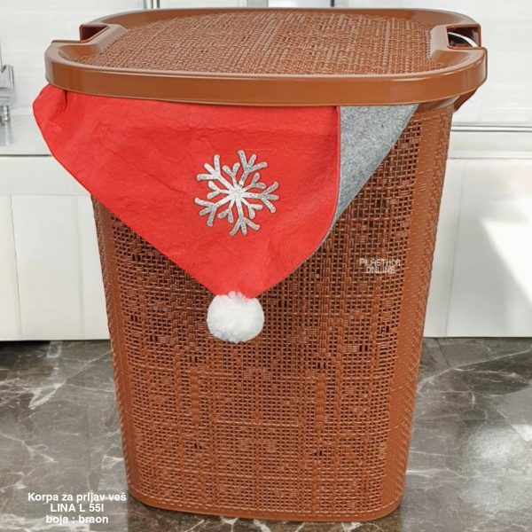 Korpa za prljav veš LINA L 55L, Plastična korpa za prljav veš, Plastična korpa sa drvenim ručkama, Korpa za veš 55l, Korpa za veš sa ventilacijom