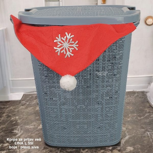 Korpa za prljav veš LINA L 55L, Plastična korpa za prljav veš, Plastična korpa sa drvenim ručkama, Korpa za veš 55l, Korpa za veš sa ventilacijom