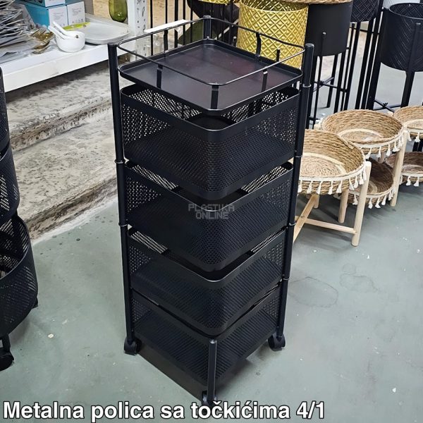 rotirajuca polica sa 4 korpe četvrtasta, polica za kuhinju rotirajuca, police za povrće, polica sa točkićima, police sa točkićima
