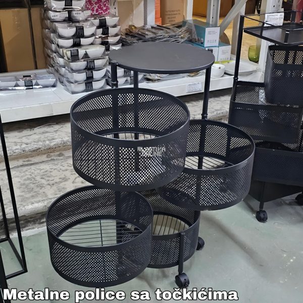 polica za kuhinju rotirajuca, rotirajuca polica sa 4 korpe okrugla, police za povrće, polica sa točkićima, police sa točkićima