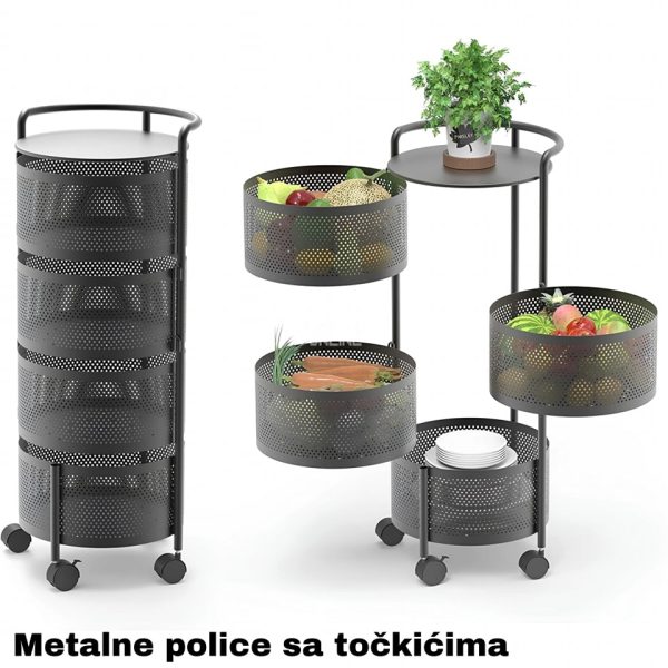 polica za kuhinju rotirajuca, rotirajuca polica sa 4 korpe okrugla, police za povrće, polica sa točkićima, police sa točkićima