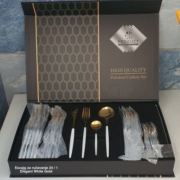 Escajg za ručavanje 24 1 Elegant White Gold, escajg zlatne boje, Pribor za jelo, Elegantni escajg, Escajg za proslave, escajg set