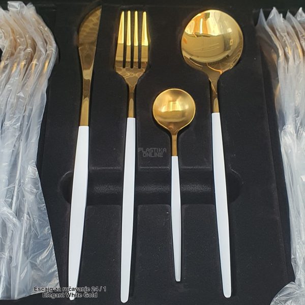 Escajg za ručavanje 24 1 Elegant White Gold, escajg zlatne boje, Pribor za jelo, Elegantni escajg, Escajg za proslave, escajg set