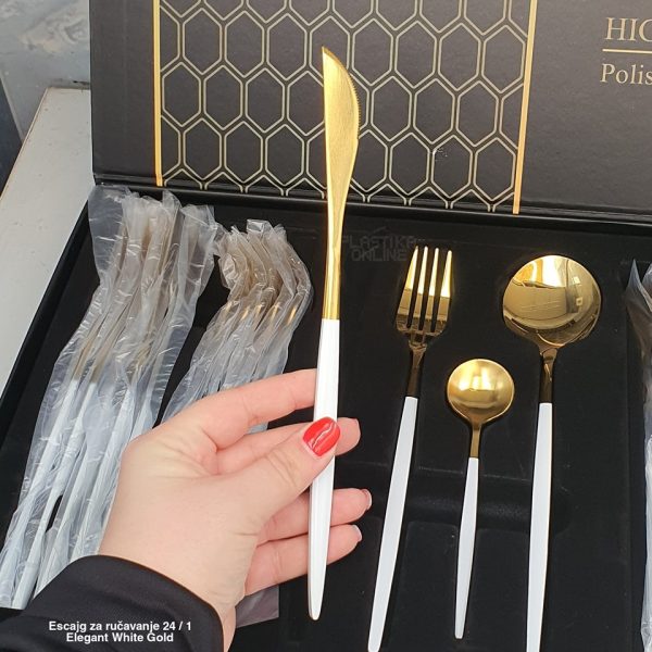 Escajg za ručavanje 24 1 Elegant White Gold, escajg zlatne boje, Pribor za jelo, Elegantni escajg, Escajg za proslave, escajg set
