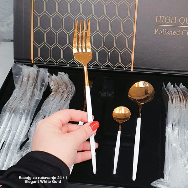Escajg za ručavanje 24 1 Elegant White Gold, escajg zlatne boje, Pribor za jelo, Elegantni escajg, Escajg za proslave, escajg set