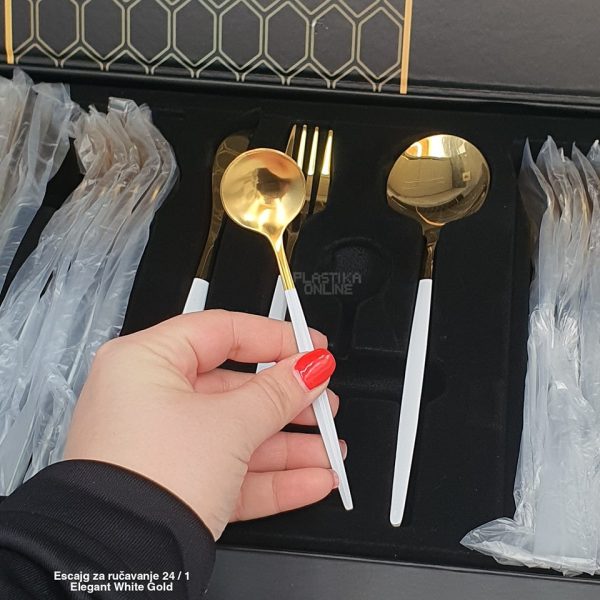 Escajg za ručavanje 24 1 Elegant White Gold, escajg zlatne boje, Pribor za jelo, Elegantni escajg, Escajg za proslave, escajg set