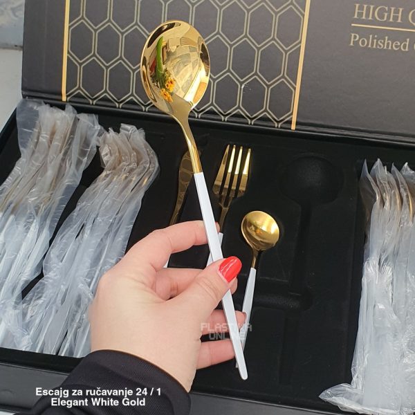 Escajg za ručavanje 24 1 Elegant White Gold, escajg zlatne boje, Pribor za jelo, Elegantni escajg, Escajg za proslave, escajg set