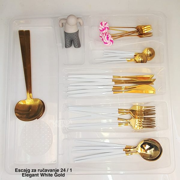 Escajg za ručavanje 24 1 Elegant White Gold, escajg zlatne boje, Pribor za jelo, Elegantni escajg, Escajg za proslave, escajg set