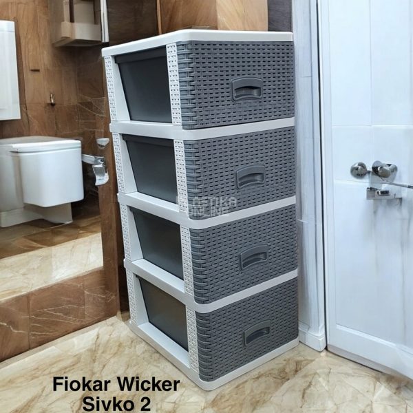 Fiokar WICKER ratan sivko, Plasticni fiokar sa 4 fioke, Plasticne police sa fiokama, Plasticne police za odlaganje, plasticne komode, fiokari za kupatilo, fiokari za kuhinju