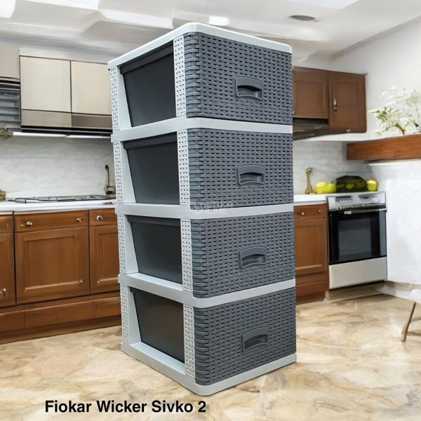 Fiokar WICKER ratan sivko, Plasticni fiokar sa 4 fioke, Plasticne police sa fiokama, Plasticne police za odlaganje, plasticne komode, fiokari za kupatilo, fiokari za kuhinju