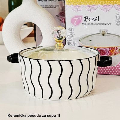 Keramička posuda za supu 1L, Posuda za supu sa poklopcem, Keramička činija za supu, Činija za serviranje supe, Keramička posuda za čorbu, Keramička posuda za topla jela,