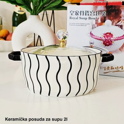 Keramička posuda za supu 2L, Posuda za supu sa poklopcem, Keramička činija za supu, Činija za serviranje supe, Keramička posuda za čorbu, Keramička posuda za topla jela, Najbolje posuđe za serviranje supe