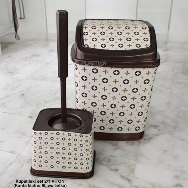 Kupatilski Set 2 VITON ( Kanta klatno 9l, wc četka)) , Mala Kanta za Smeće, Kantica za Kupatilo,WC Četka, braon KUPATILSKI SET