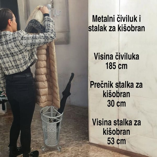 Metlani čiviluk i stalak za kišobran 185 cm, Stalak za kisobrane, metalni civiluk, visoki civiluk, metalni stalak za kisobrane