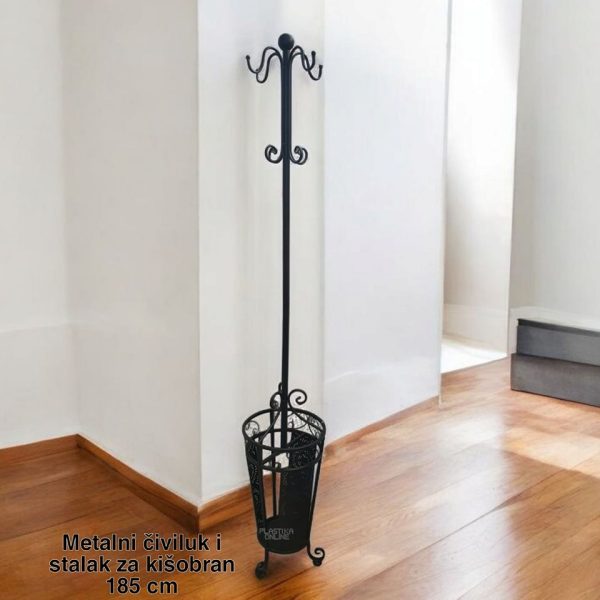 Metlani čiviluk i stalak za kišobran 185 cm, Stalak za kisobrane, metalni civiluk, visoki civiluk, metalni stalak za kisobrane