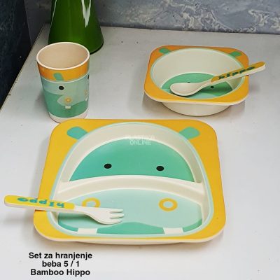 Set za hranjenje beba 5, set za hranjenje beba, bambusov set za bebe, pribor za hranjenje beba, set za hranjenje od bambusa hippo