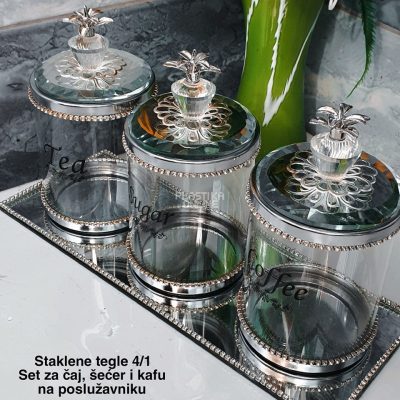 Staklene tegle 4 , organizator za čaj, kafu i šećer, poklon set za kuhinju, staklene tegle za čaj, staklene tegle za šećer, staklene tegle za kafu 