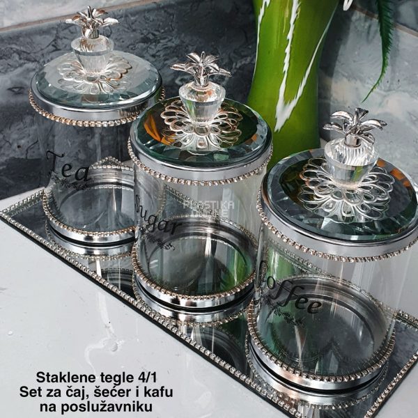 Staklene tegle 4 , organizator za čaj, kafu i šećer, poklon set za kuhinju, staklene tegle za čaj, staklene tegle za šećer, staklene tegle za kafu 
