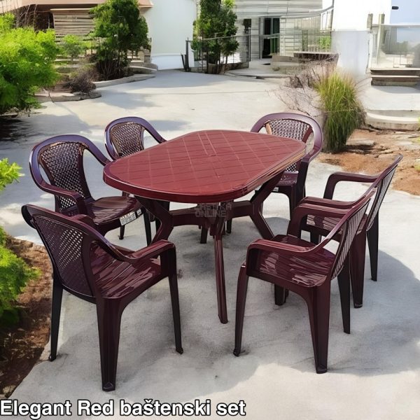 Baštenski Set Elegant Red - Plastični Sto Ovalni 120x80cm I 6 Stolica Elegant u bordo boji, plasticne stolice, plasticni sto