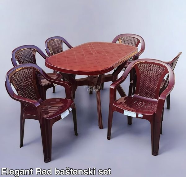 Baštenski Set Elegant Red - Plastični Sto Ovalni 120x80cm I 6 Stolica Elegant u bordo boji, plasticne stolice, plasticni sto