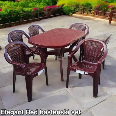 Baštenski Set Elegant Red - Plastični Sto Ovalni 120x80cm I 6 Stolica Elegant u bordo boji, plasticne stolice, plasticni sto