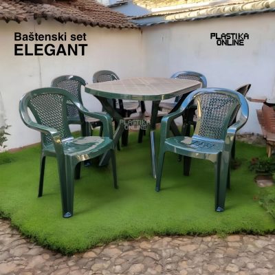 Baštenski Set Elegant Green -  Sto Ovalni 120x80cm I 6 Stolica Elegant u zelenoj boji