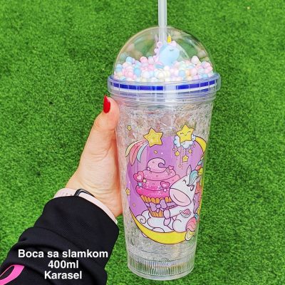 Boca sa slamkom 400 ml, plasticna casa za decu, caša sa slamcicom, decija casa