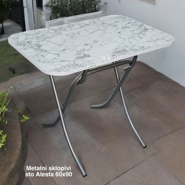 Sklopivi metalni sto 60x90 ALESTA , Pomocni sto, trpezarijski stolovi na rasklapanje, slavski stolovi na rasklapanje, visenamenski sto white