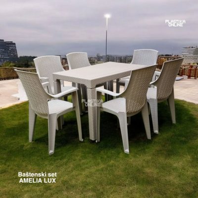 Baštenski set Amelia Lux – Kapućino (6 stolica i sto)