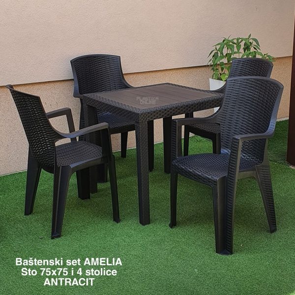 Baštenski set AMELIA - sto ratan 75x75 i 4 stolice ratan Amelia plasticne stolice, plasticni stolovi, bastenski namestaj