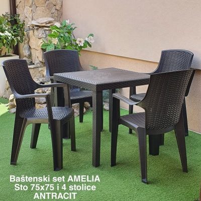 Baštenski set AMELIA - sto ratan 75x75 i 4 stolice ratan Amelia plasticne stolice, plasticni stolovi, bastenski namestaj