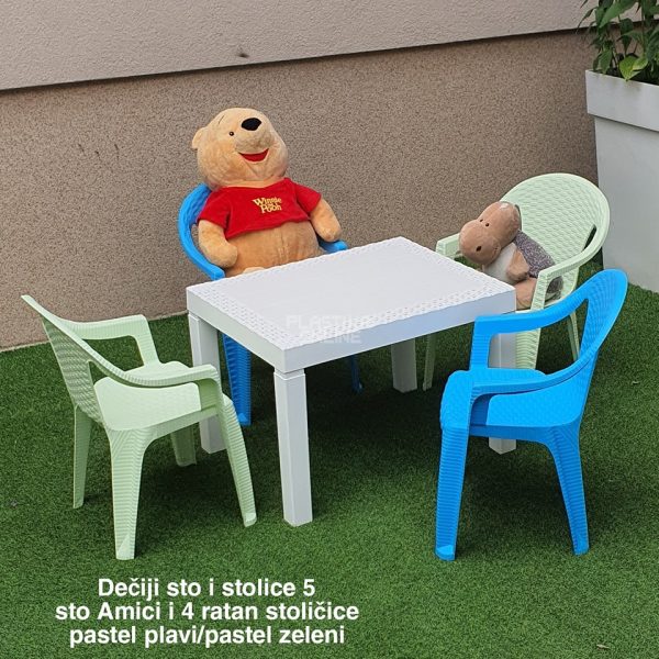 Dečiji sto i stolice 5, deciji sto, decije stolice, plasticne stolice za decu , plasticni sto za decu pastel plavi pastel zeleni