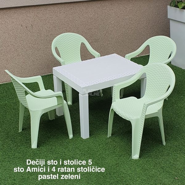 Dečiji sto i stolice 5, deciji sto, decije stolice, plasticne stolice za decu , plasticni sto za decu  pastel zeleni