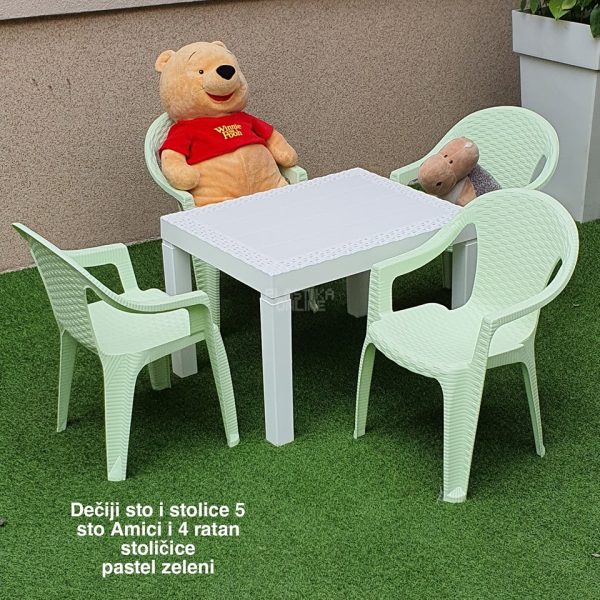Dečiji sto i stolice 5, deciji sto, decije stolice, plasticne stolice za decu , plasticni sto za decu pastel zeleni