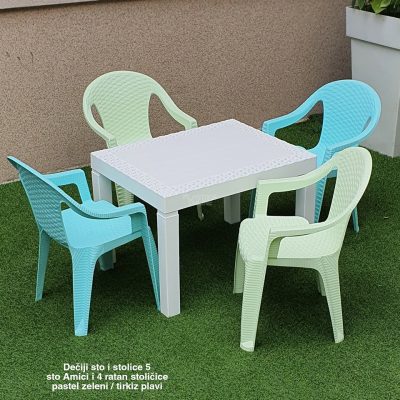 Dečiji sto i stolice 5, deciji sto, decije stolice, plasticne stolice za decu , plasticni sto za decu pastel zeleni tirkiz