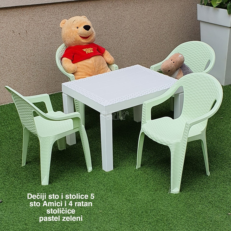 Dečiji sto i stolice 5, deciji sto, decije stolice, plasticne stolice za decu , plasticni sto za decu pastel zeleni