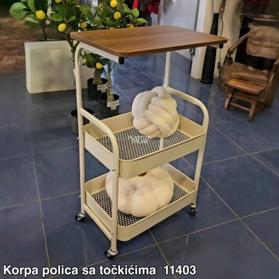 Korpa polica sa točkićima 30x44, metalna polica na 2 nivoa, polica sa točkićima