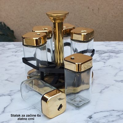 Rotirajući stalak za začine 6x , Spice set 6 u 1 , Rotirajući spice holder , Stalak za začine 6 teglica , Rotirajući stalak za začine od stakla