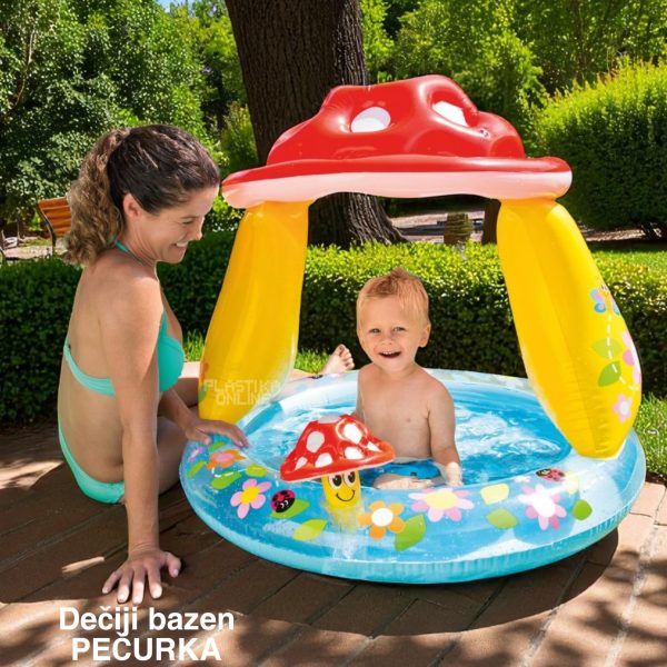 Bazen za decu 102cm x 89cm , Plastični bazen za decu, Bazen za decu sa tendom,pečurka