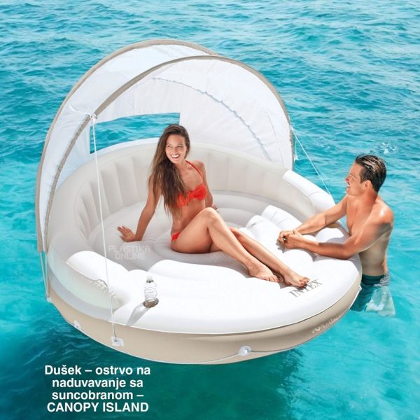 dušek CANOPY ISLAND 200 kg , Ostrvo na naduvavanje sa suncobranom , ležaj za vodu , Dušek sa držačima za piće, intex dušek sa naslonom, ležaj za vodu , Plutajuće ostrvo za dvoje, dušek sa tendom
