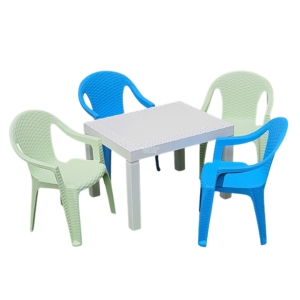 Dečiji sto i stolice 5 (sto Amici + 4 ratan stoličice) – pastel plavi pastel zeleni