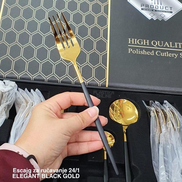 Escajg za ručavanje 24 1 Elegant black Gold, escajg zlatne boje, Pribor za jelo, Elegantni escajg, Escajg za proslave, escajg set