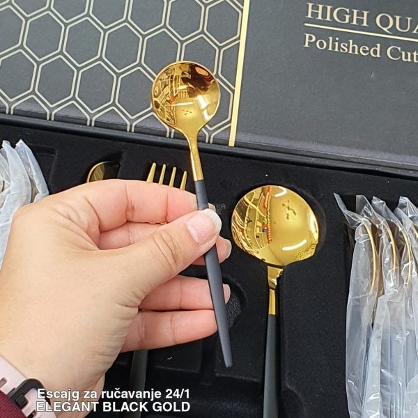 Escajg za ručavanje 24 1 Elegant black Gold, escajg zlatne boje, Pribor za jelo, Elegantni escajg, Escajg za proslave, escajg set