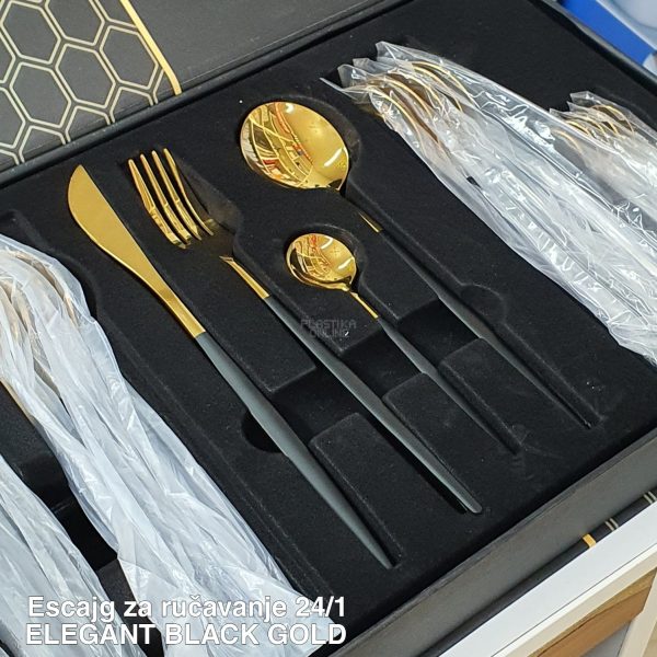Escajg za ručavanje 24 1 Elegant black Gold, escajg zlatne boje, Pribor za jelo, Elegantni escajg, Escajg za proslave, escajg set